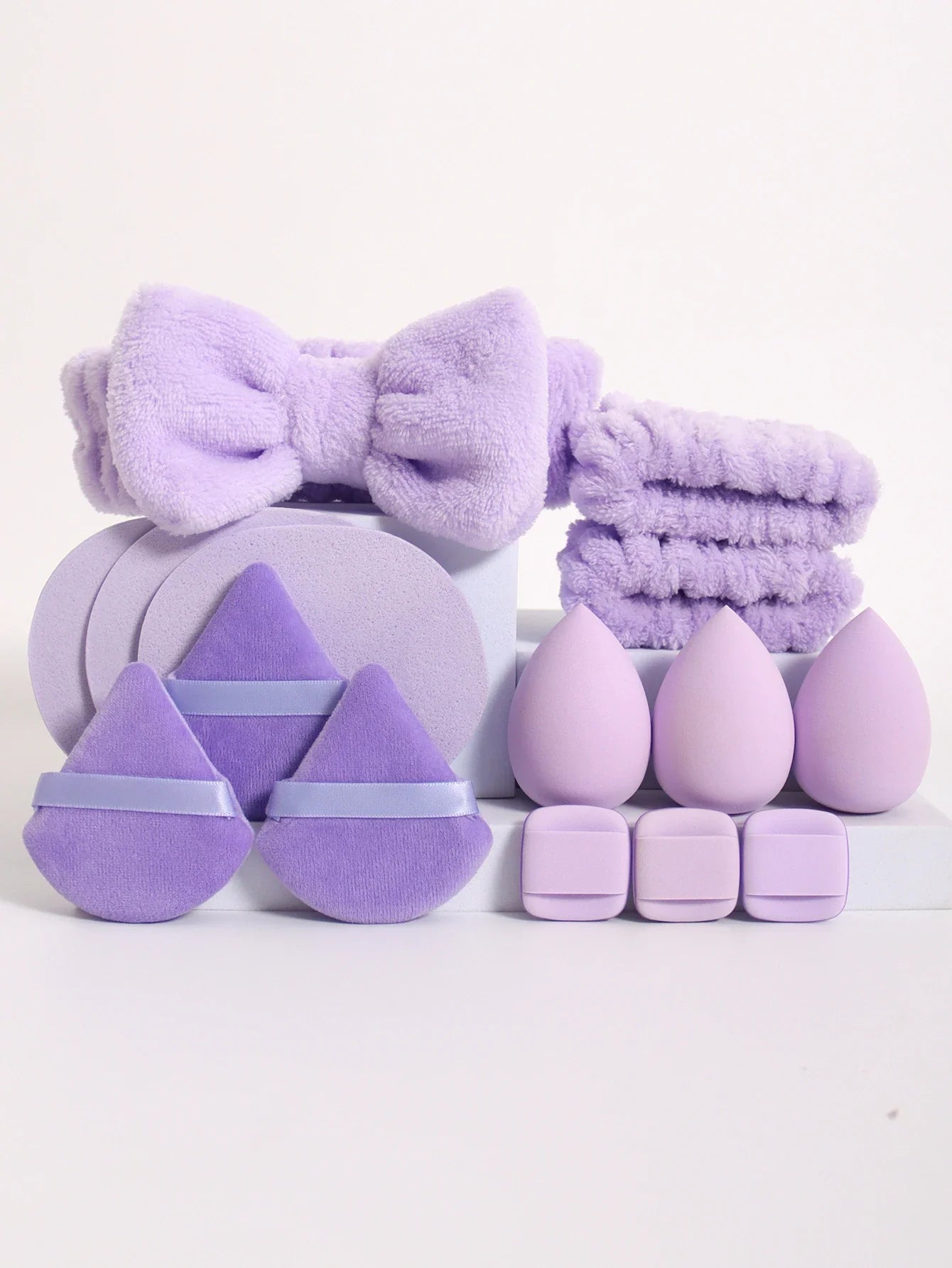 15-Piece Fluffy Headband & Makeup Sponge Set — Colorful Beauty Kit