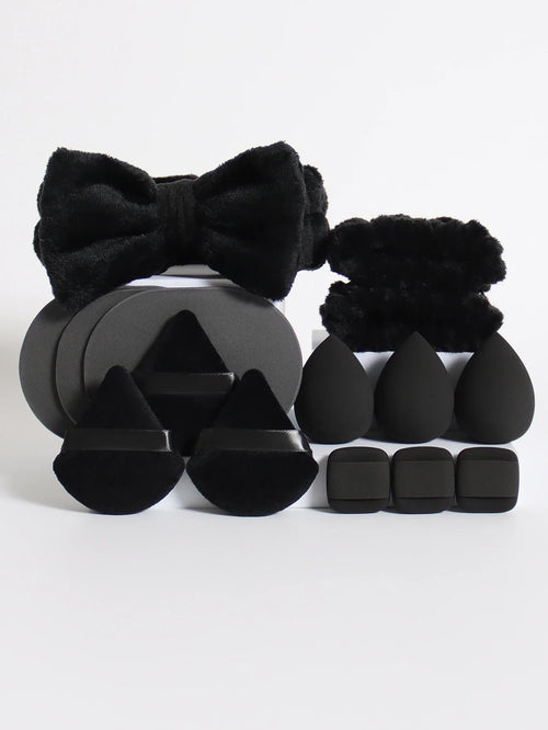 15-Piece Fluffy Headband & Makeup Sponge Set — Colorful Beauty Kit