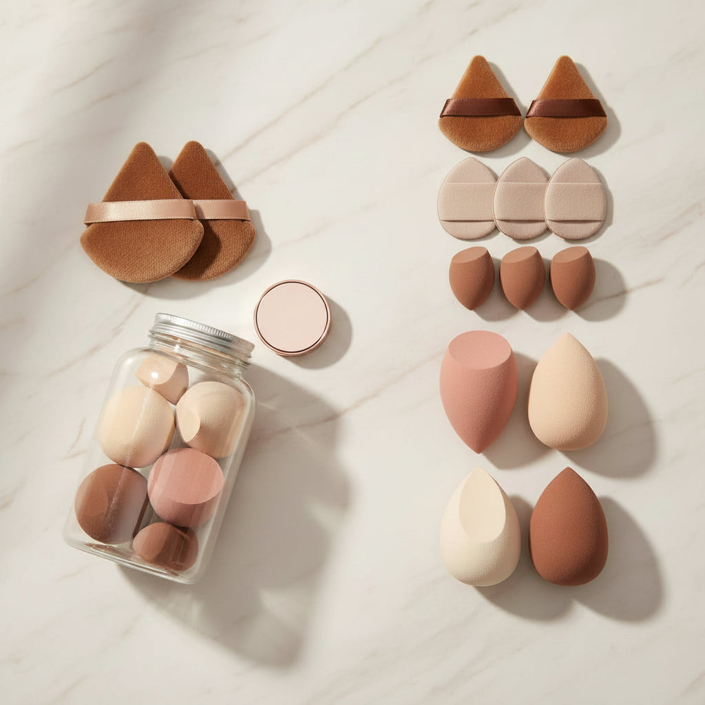 14Pcs Makeup Sponge Set with Storage Jar | Velvet Beauty Blenders and Foundation Puffs