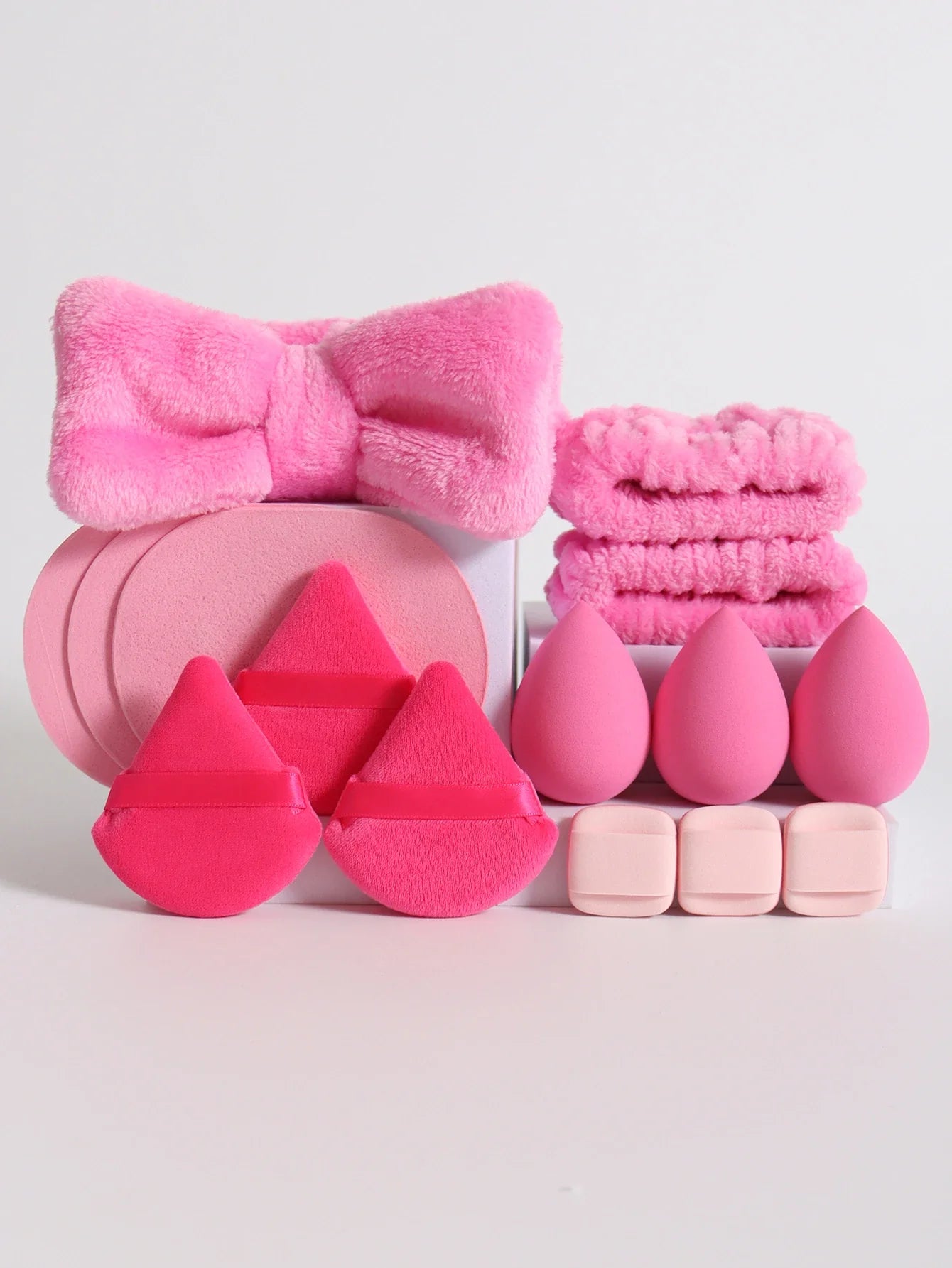 15-Piece Fluffy Headband & Makeup Sponge Set — Colorful Beauty Kit