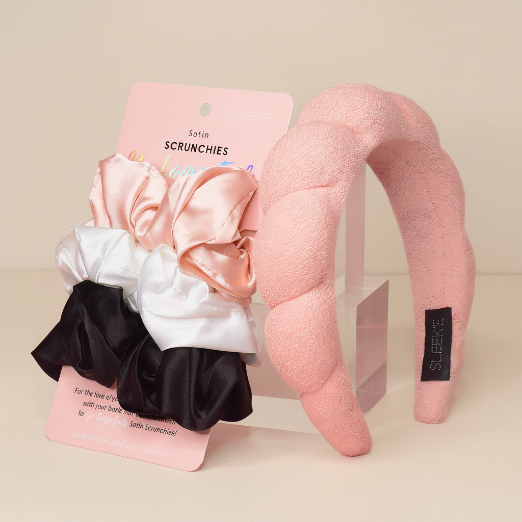 Cloud Nine Hair Essentials Bundle (Spa Headband & Satin Scrunchies)
